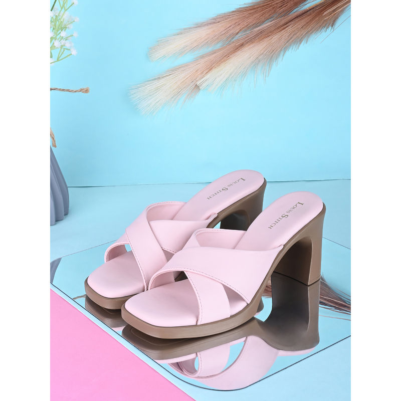 Louis Stitch Women Cross Strap Block Pink Lightweight Heels (UK 4)
