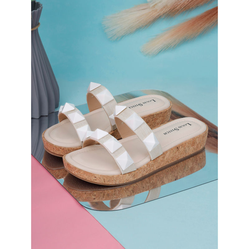 Louis Stitch Women Two Strap Diamond Stone White Lightweight Sandals (UK 3)