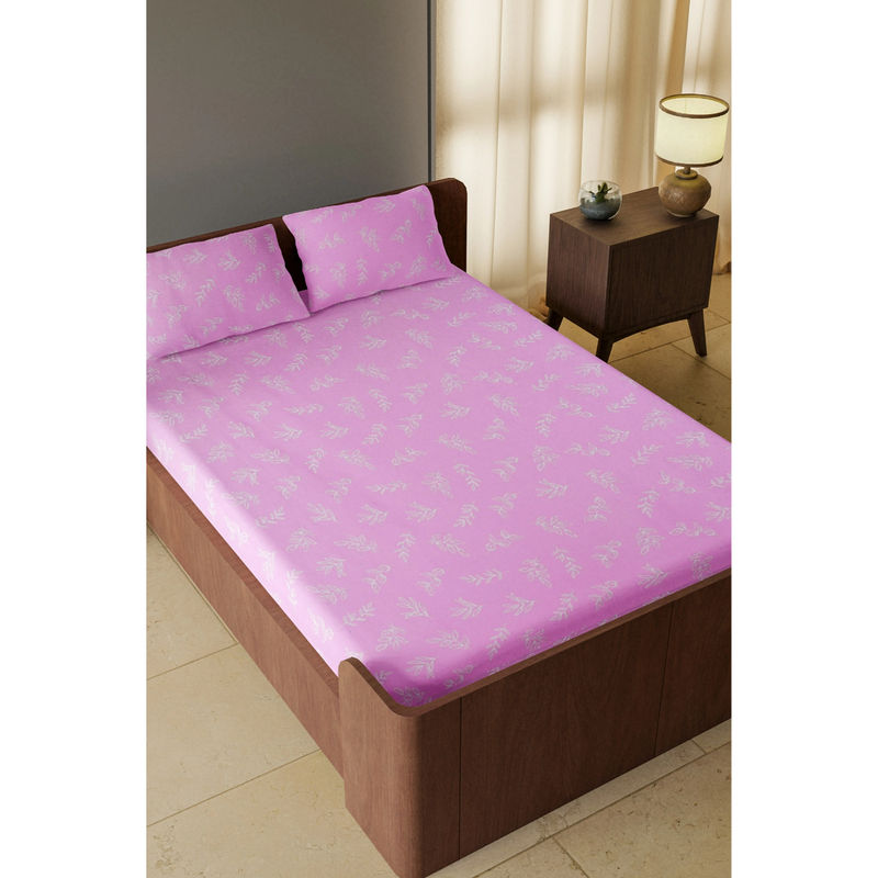 White Loom Timeless Romance Printed Pure Cotton Double Bedsheet with 2