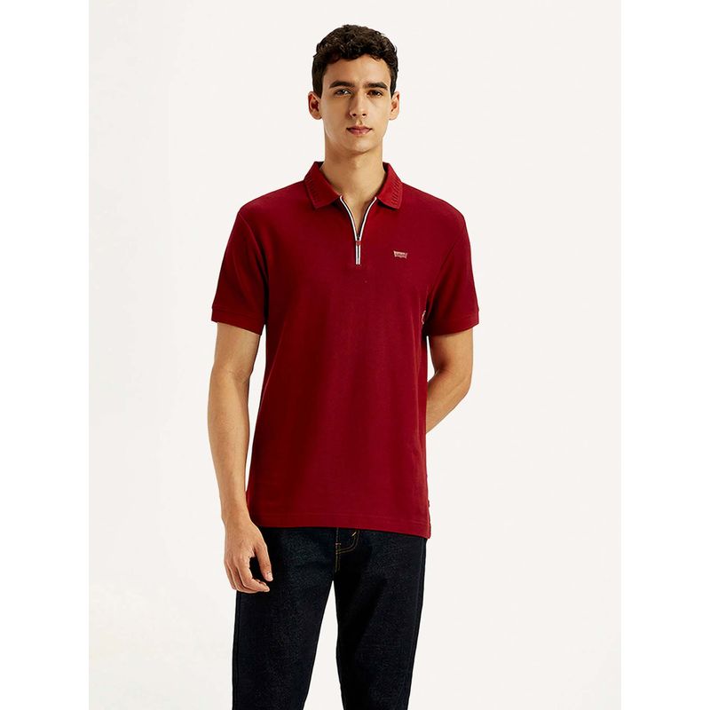 Levi's Men Red Cotton Collar Neck Slim Fit Polo T-Shirt (L)