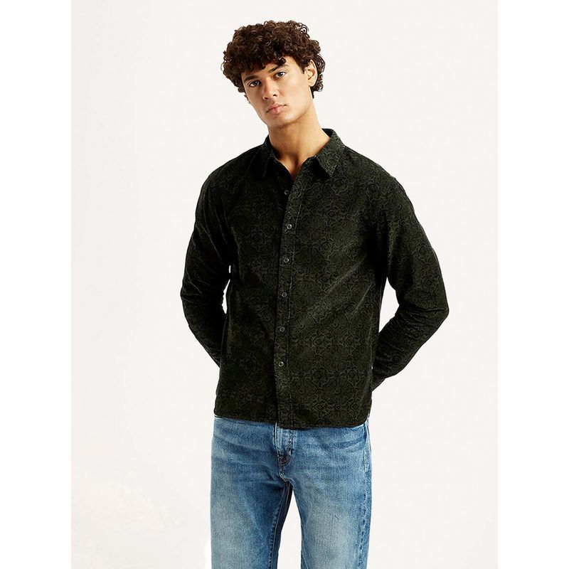 Levi's Men Olive Cotton Collar Neck Slim Fit Shirt (M)