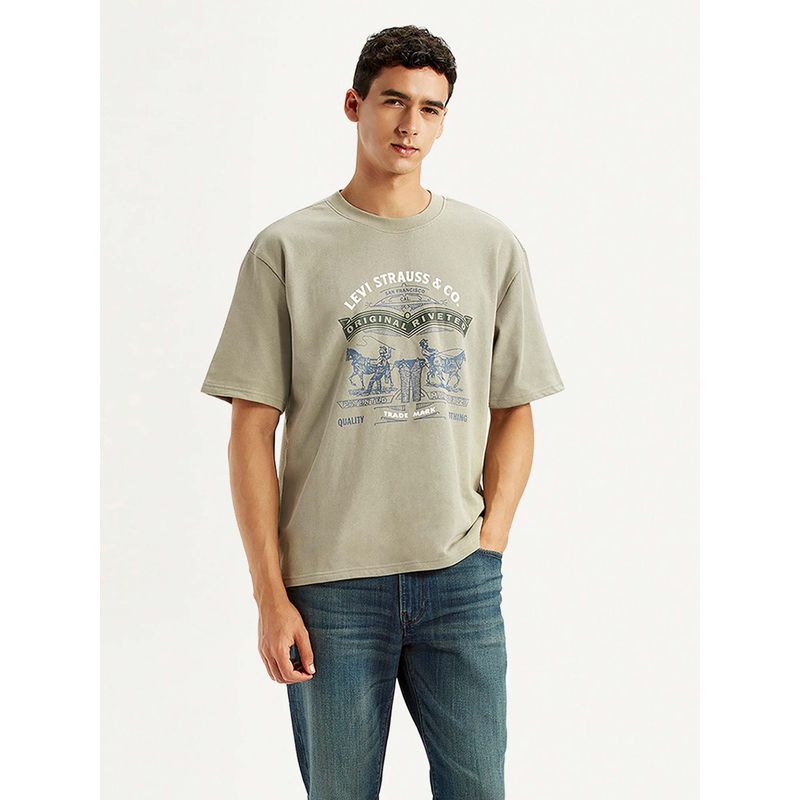 Levi's Men Brown Cotton Crew Neck Loose Fit T-Shirt (XS)