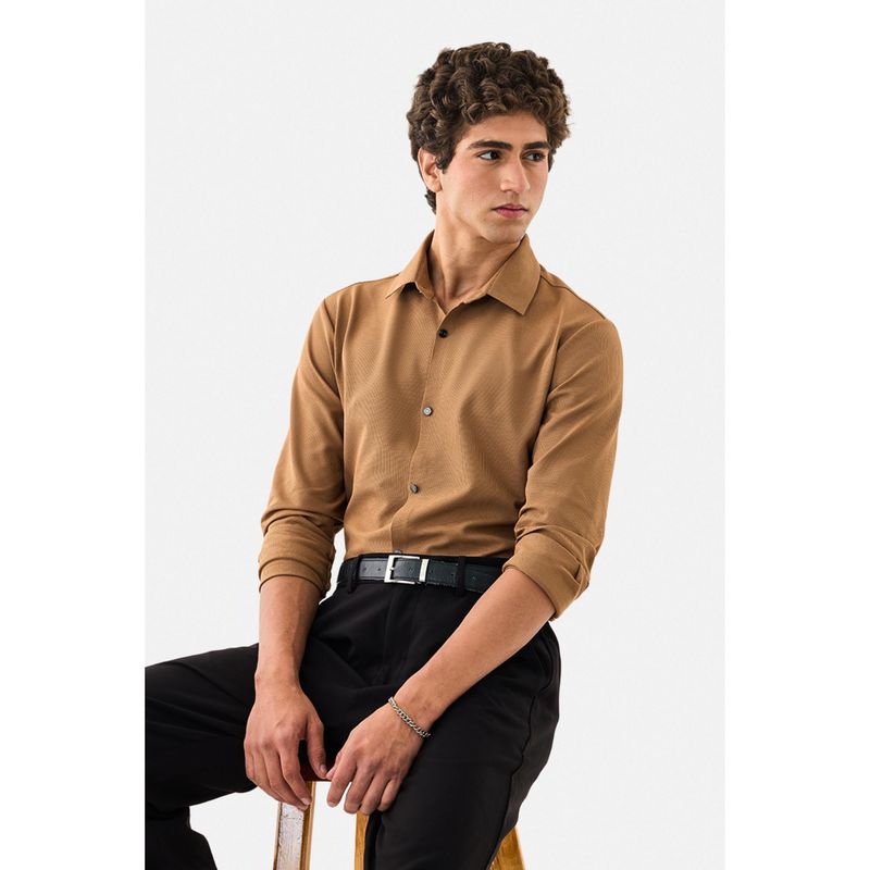 Snitch Men Brown Nylon Collar Neck Regular Fit Shirt (2XL)