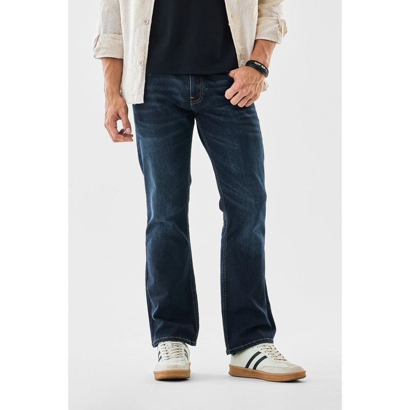 Snitch Mens Dark Blue Washed Bootcut Casual Jeans (36)