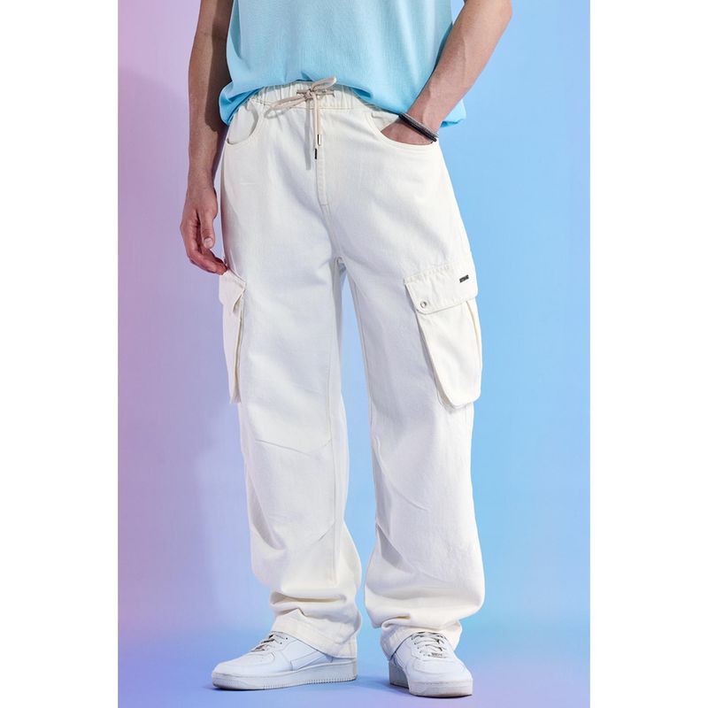 Snitch Mens Off White Utopia Pleated Baggy Denim Cargo Jeans (32)