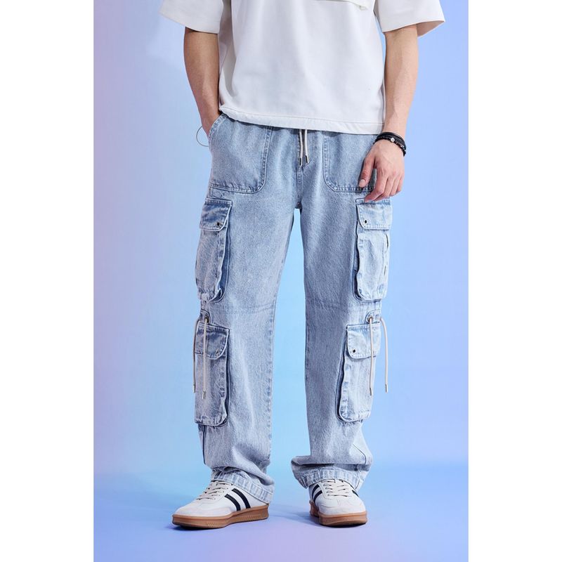 Snitch Mens Blue Utopia Baggy Denim Cargo Jeans (34)