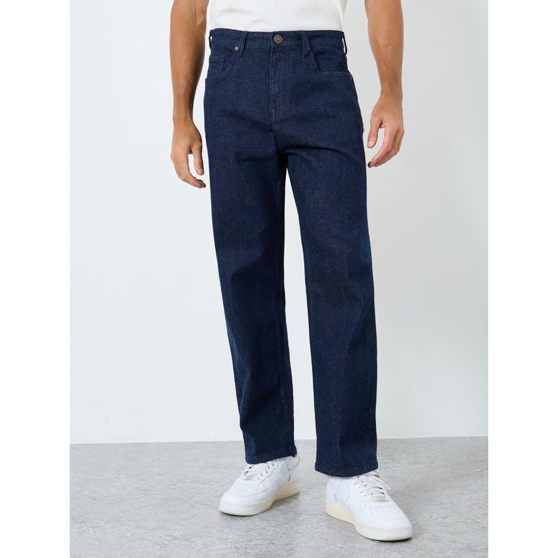 Styli Mens Navy Blue Back Embroidery Rinse Wash Denim (30)