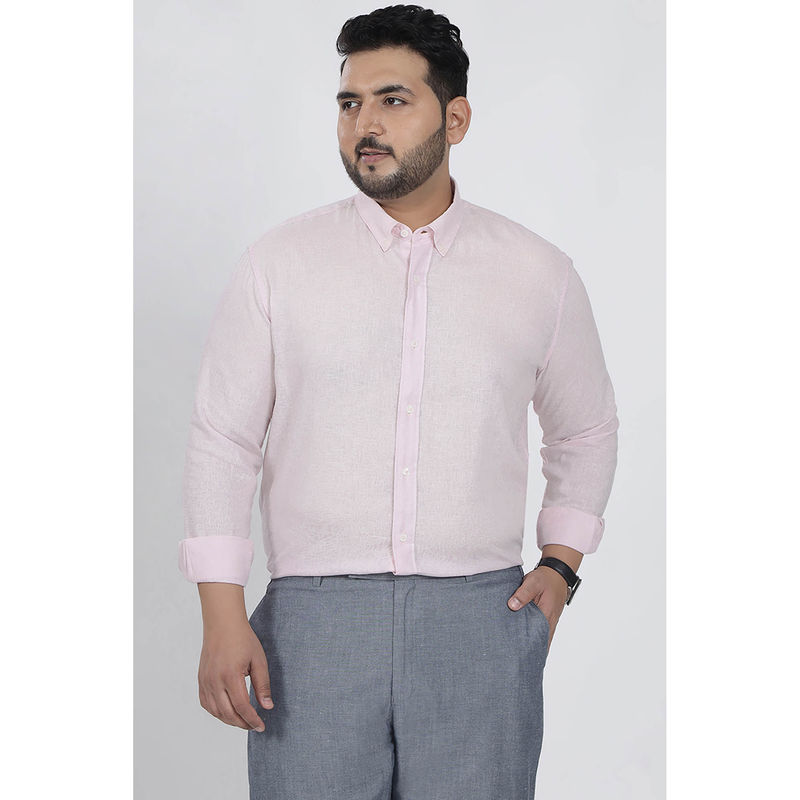 Snitch Pastel Pink Solid Full Sleeves Regular Casual Plus Size Shirt (3XL)
