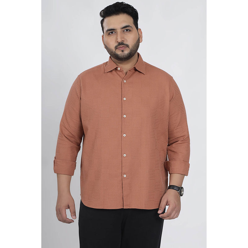 Snitch Rust Textured Full Sleeves Regular Casual Plus Size Shirt (3XL)