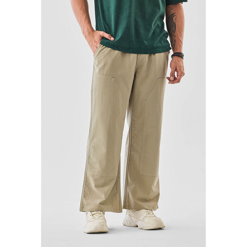 Snitch Beige Plain Relaxed Casual Trouser (28)