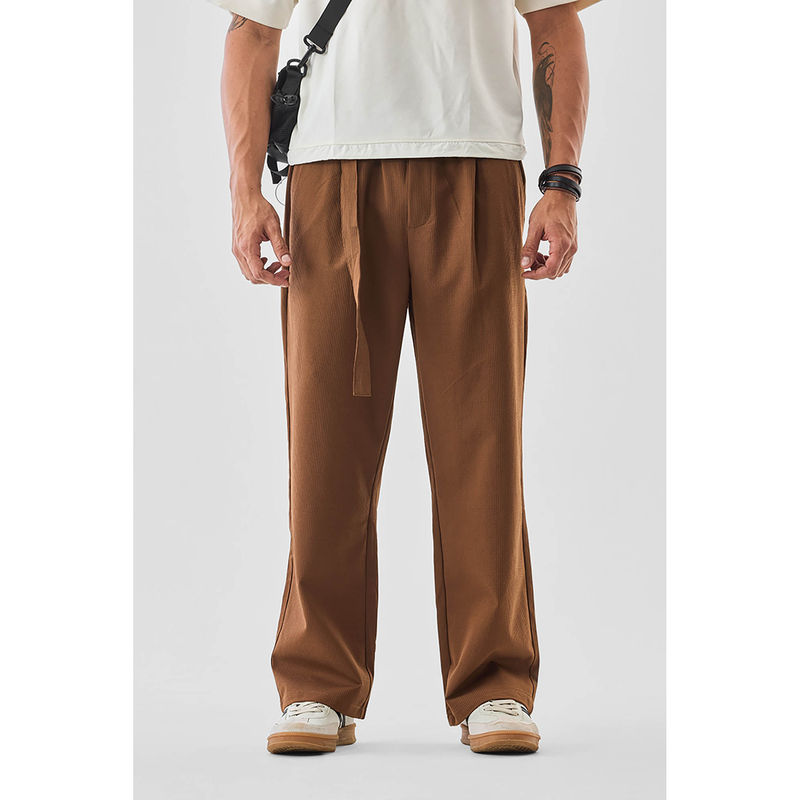 Snitch Brown Textured Regular Casual Trouser (32)