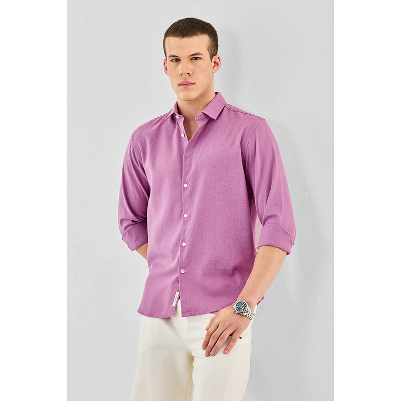 Snitch Purple Solid Full Sleeves Regular Casual Shirt (S)