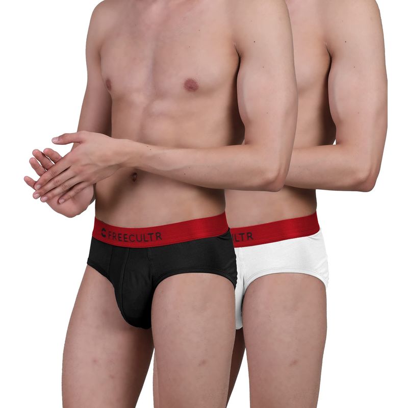 FREECULTR Mens Underwear AntiBacterial Micromodal AntiChaffing Brief, Pack of 2 - Multi-Color (M)