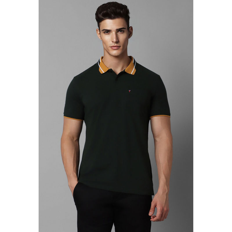 Louis Philippe Men Green Solid Polo Neck T-Shirt (S)