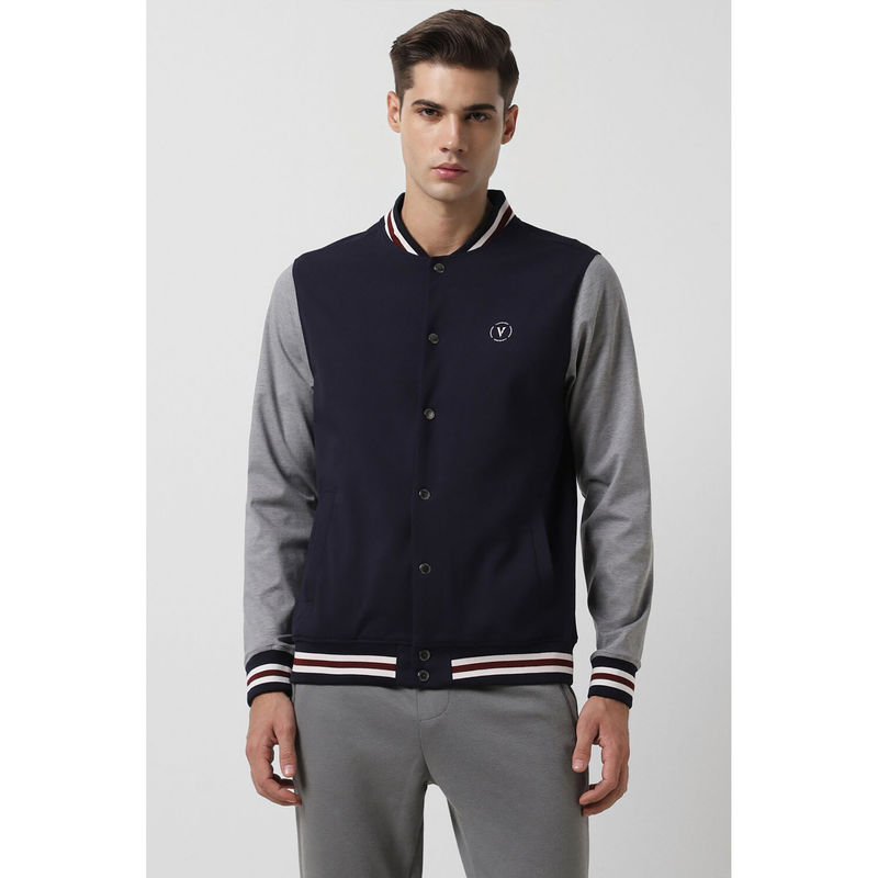 Van Heusen Men Navy Patterned Casual Jacket (M)