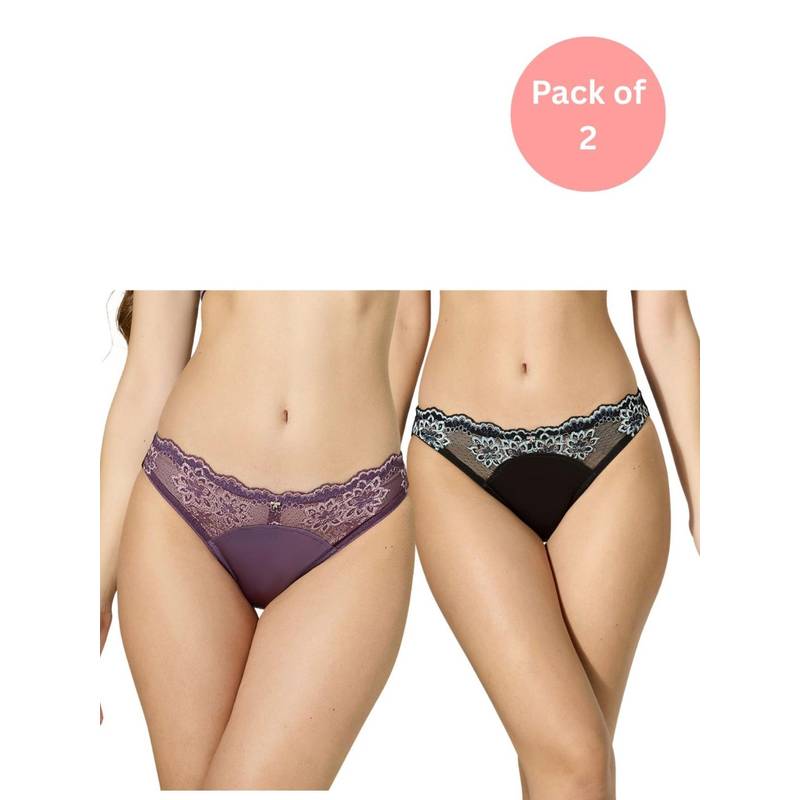 bodyline Multi-Color Polyamide Floral Panty (Pack of 2) (L)