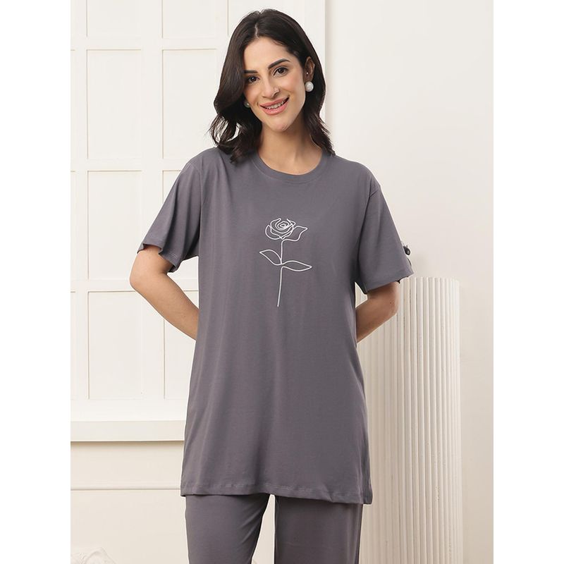 Kanvin Grey Modal Printed T-Shirt (XL)