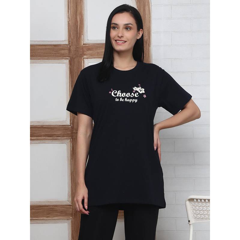 Kanvin Black Modal Printed T-Shirt (M)