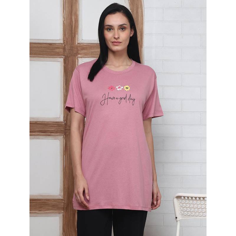 Kanvin Pink Modal Printed T-Shirt (XL)