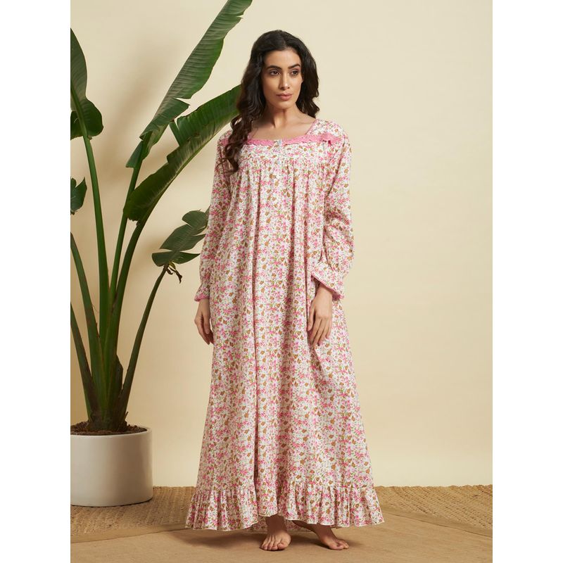 SEPHANI Cream Cotton Printed Nightdress (3XL)