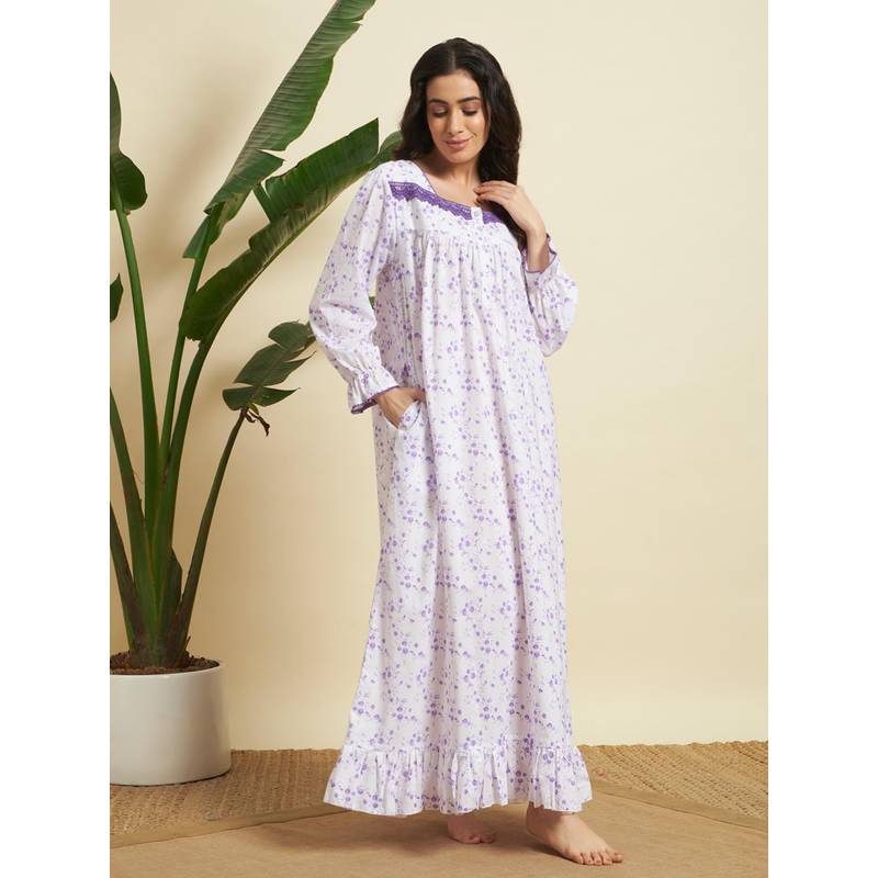SEPHANI Purple Cotton Printed Nightdress (3XL)