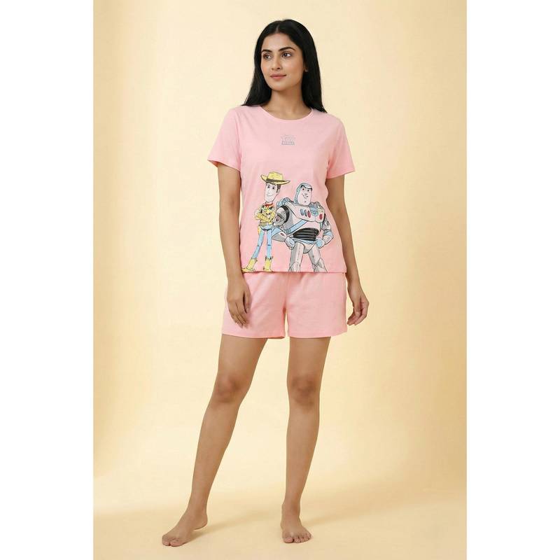 Zivame Peach Polyester Blend Printed T-Shirt With Shorts (XL)