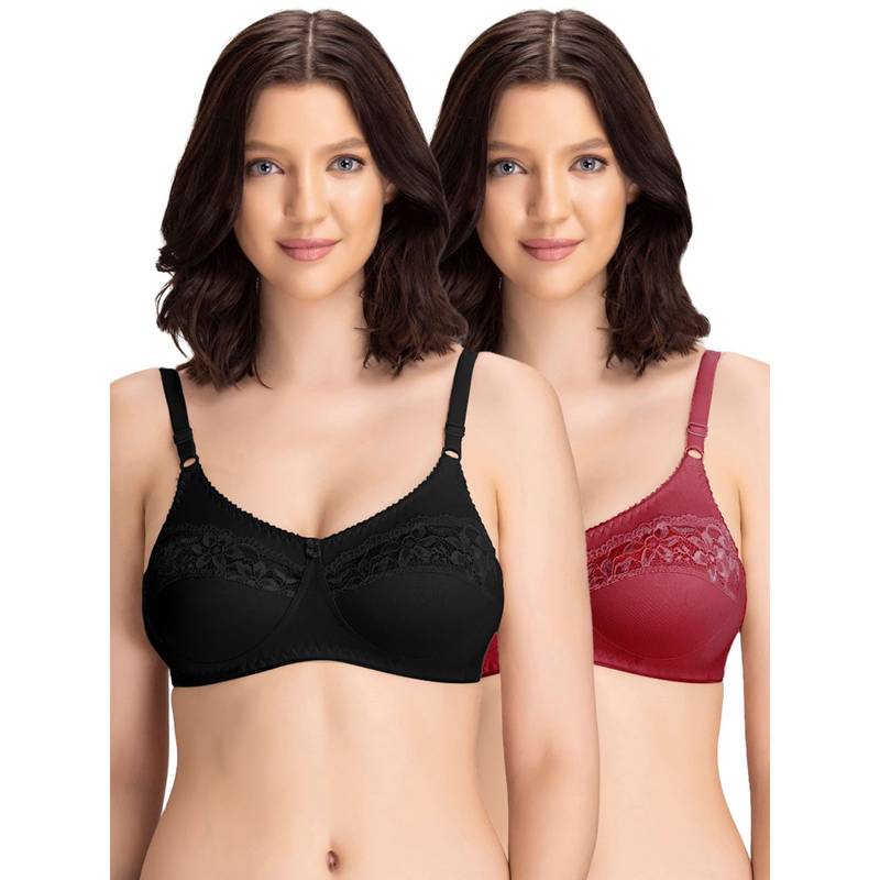 Groversons Paris Beauty Womens Cotton Lycra Non-Padded Non-Wired Bra (Pack of 2) (38D)