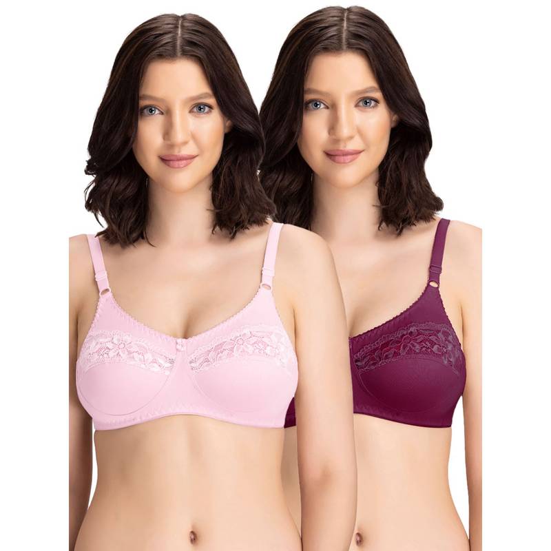 Groversons Paris Beauty Womens Cotton Lycra Non-Padded Non-Wired Bra (Pack of 2) (34B)
