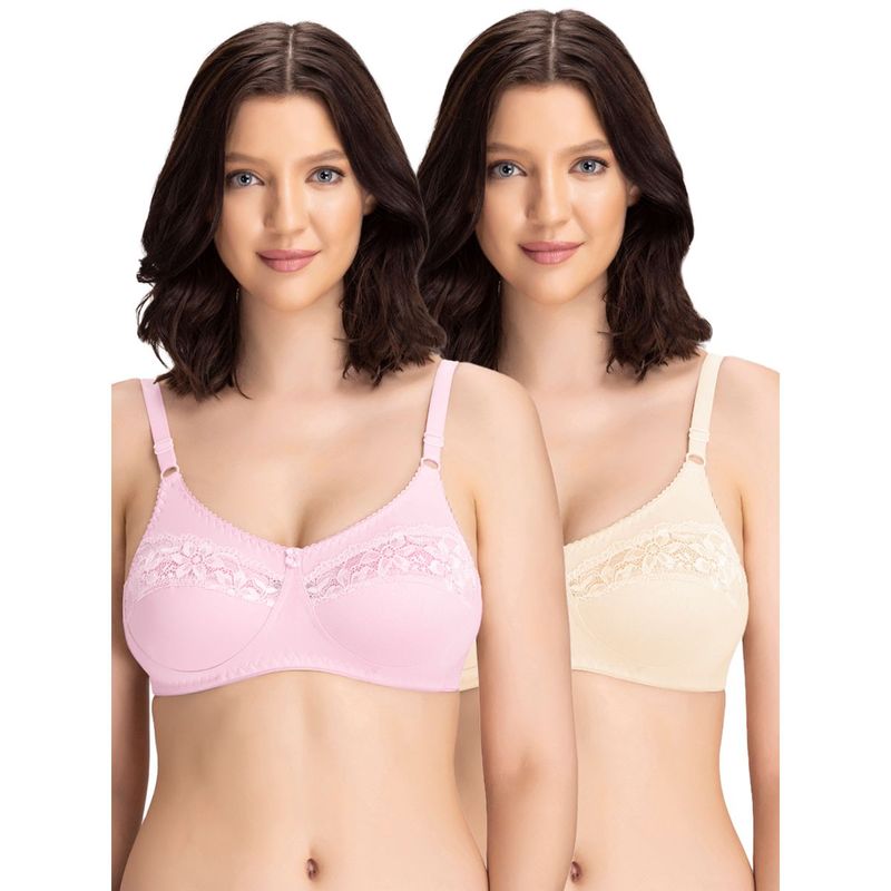 Groversons Paris Beauty Womens Cotton Lycra Non-Padded Non-Wired Bra (Pack of 2) (32D)