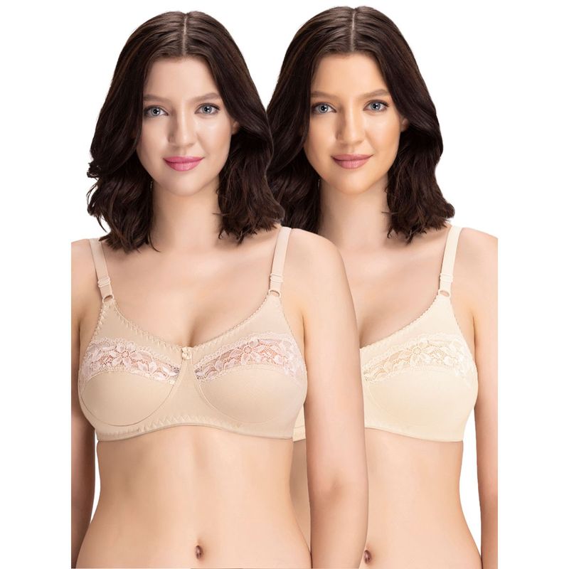 Groversons Paris Beauty Womens Cotton Lycra Non-Padded Non-Wired Bra (Pack of 2) (32B)