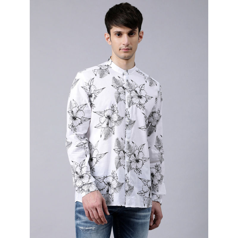 Antony Morato White Flower Printed Cutaway Collar Shirts (48)