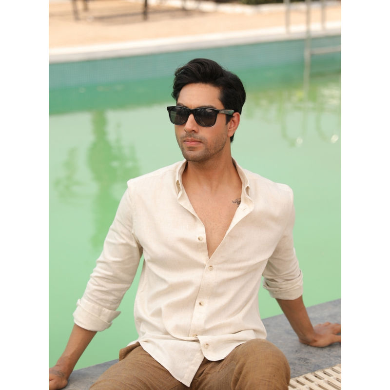 Perch Men Natural Grain Beige Linen Shirt (S)