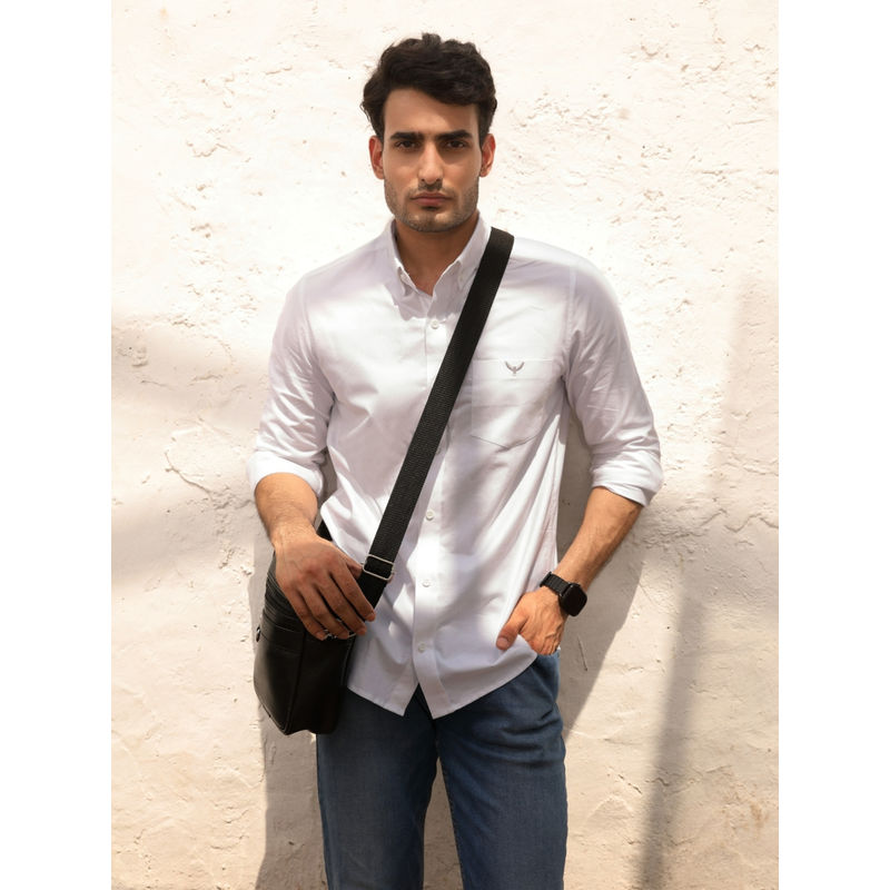 Perch Men Crystal White Oxford Cotton Solid Shirt (XL)