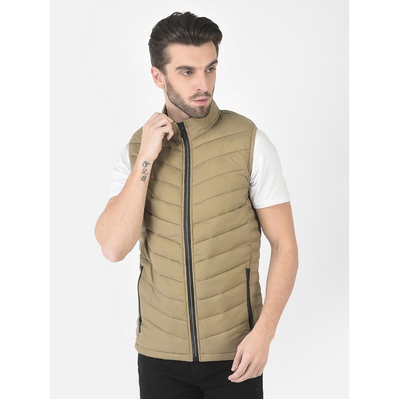CRIMSOUNE CLUB Men Khaki Light Padded Gilet (M)