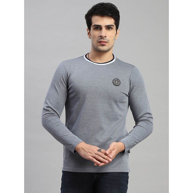Rock.it Men Grey Solid Round Neck Full Sleeve T-Shirt (XL)