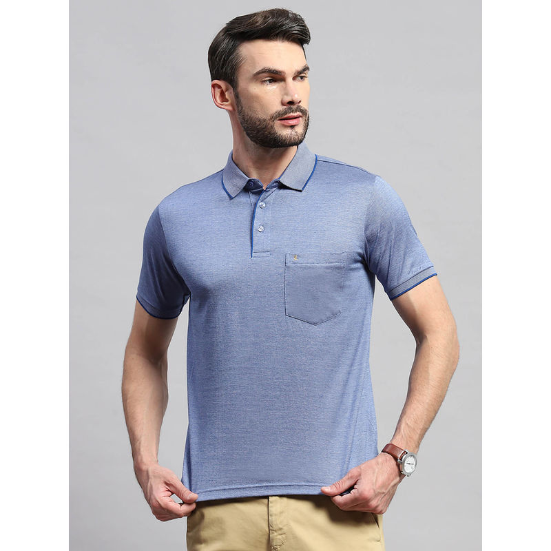 Monte Carlo Men Blue Solid Collared Neck Half Sleeve Polo T-Shirt (3XL)