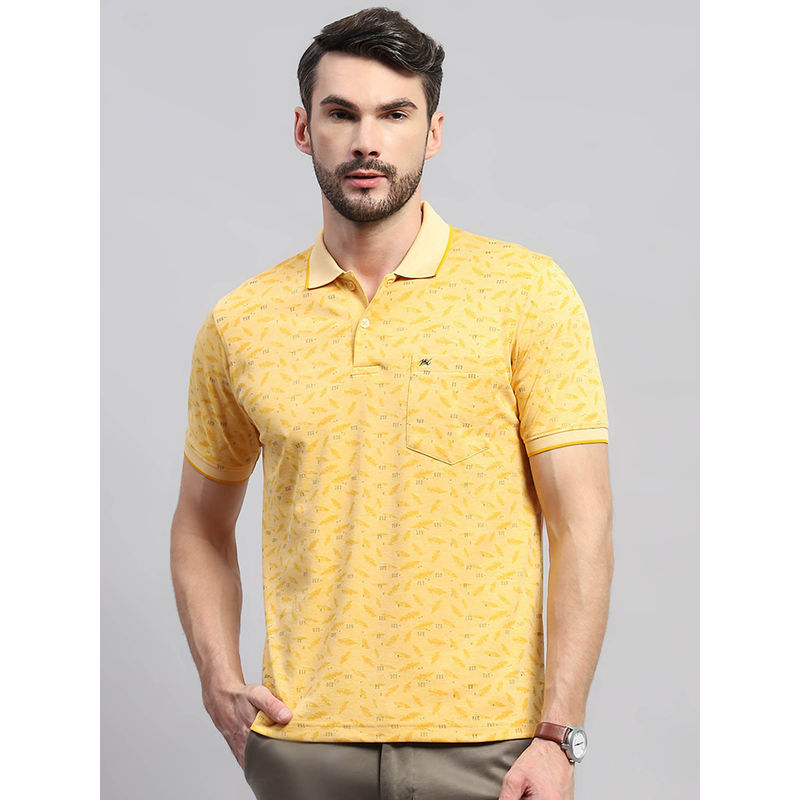 Monte Carlo Men Yellow Printed Collared Neck Half Sleeve Polo T-Shirt (3XL)