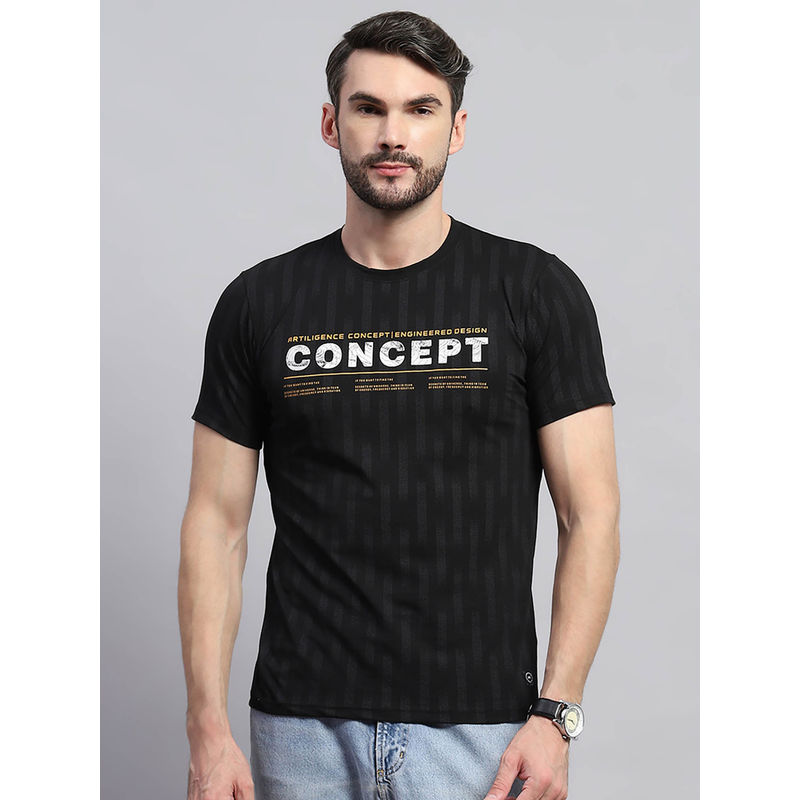 Monte Carlo Men Black Printed Round Neck Half Sleeve T-Shirt (L)