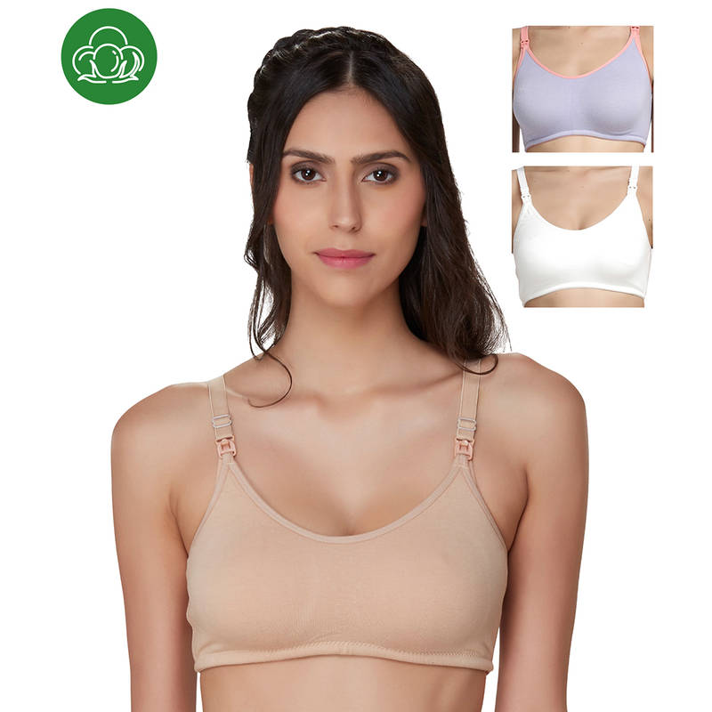 Inner Sense Organic Cotton Antimicrobial Nursing Bra Pack of 3 - Multi-Color (32B)