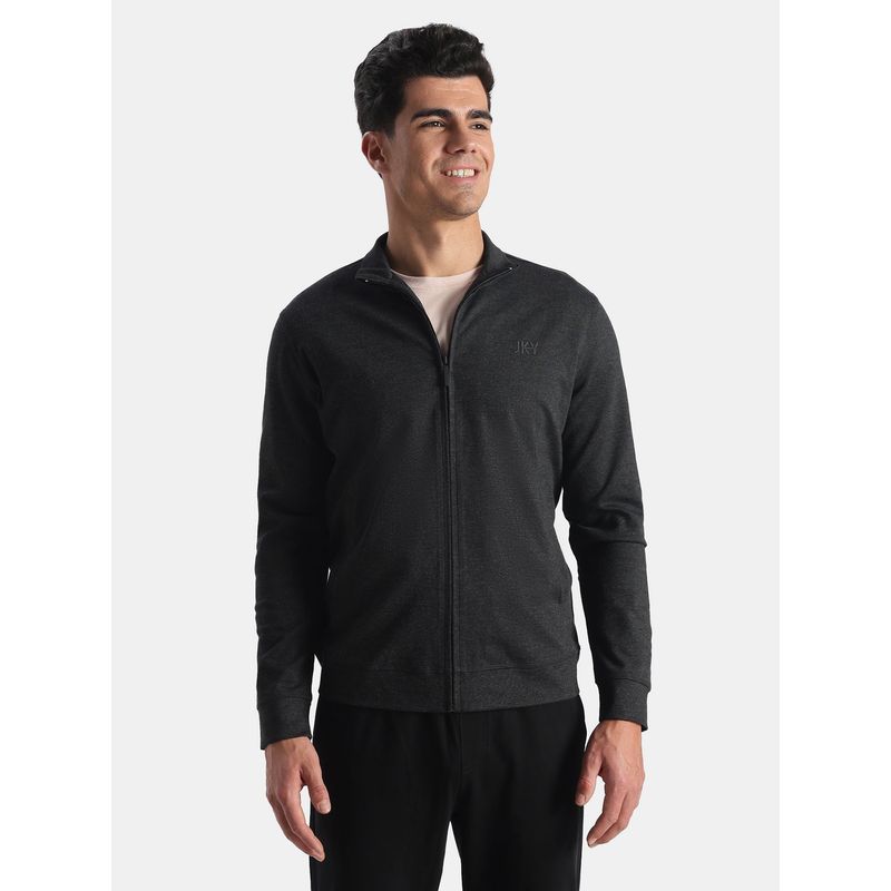 Jockey AM89 Men Rayon Nylon Elastane Jacket with Ribbed Cuffs - Black Melange (XL)