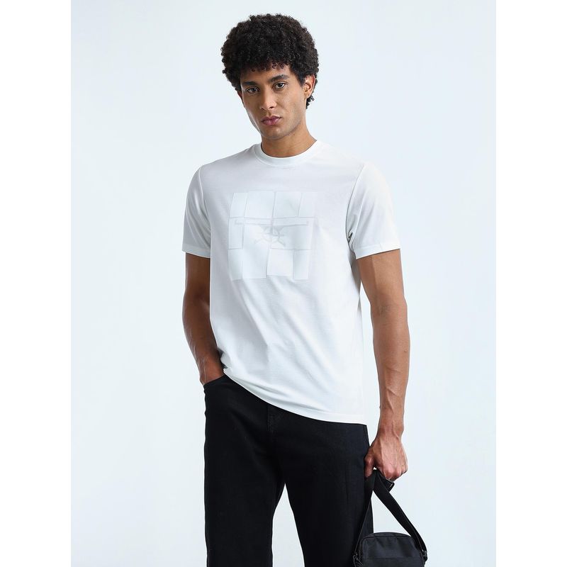 Flying Machine Men White Knitted Half Sleeves T-shirt (L)