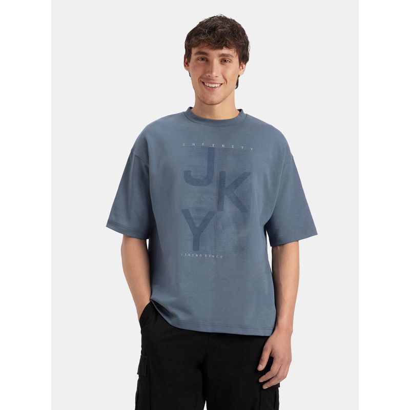 Jockey MZ01 Men Super Combed Cotton Rich Printed Oversized T-Shirt - Blue (M)