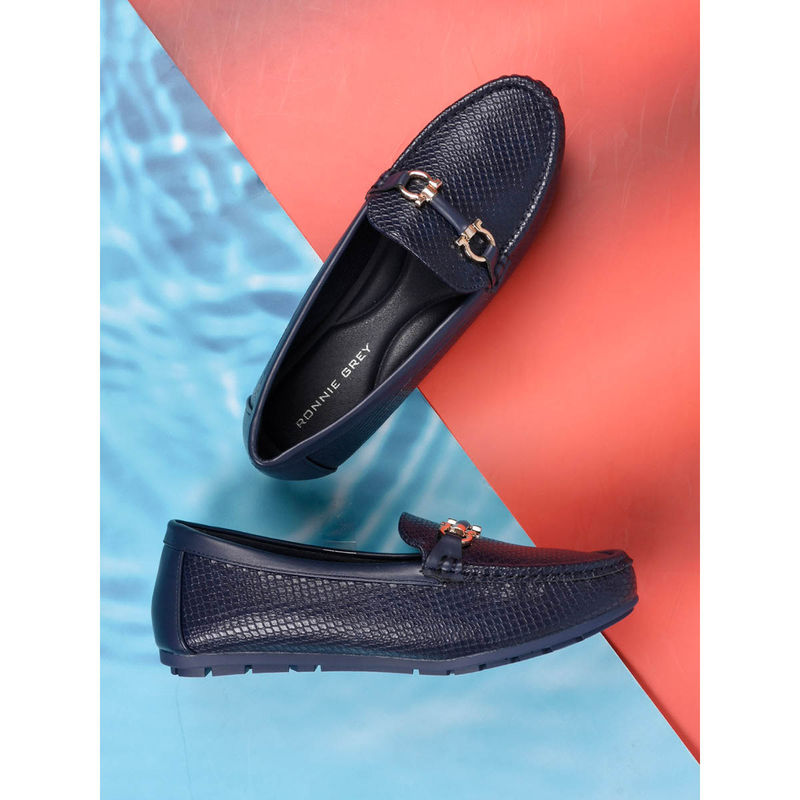 Ronnie Grey Womem Navy Blue Animal Print Loafers (UK 3)