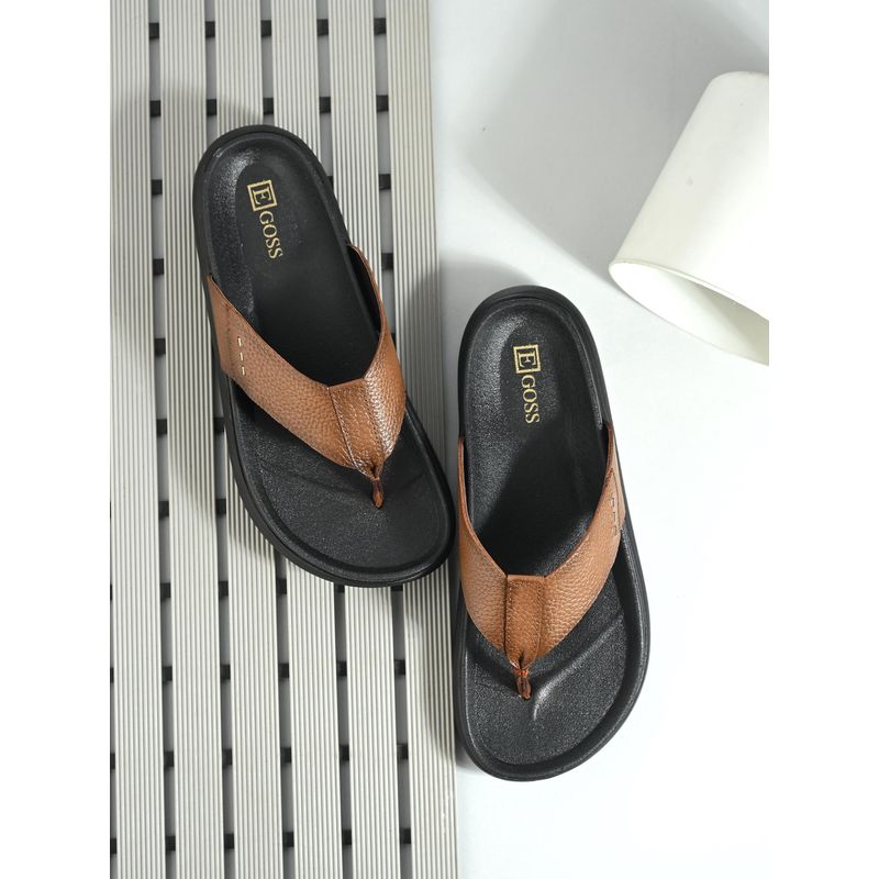 EGOSS ASPEERIO Premium Comfortable Leather Slip On Tan Sandals for Men (UK 8)