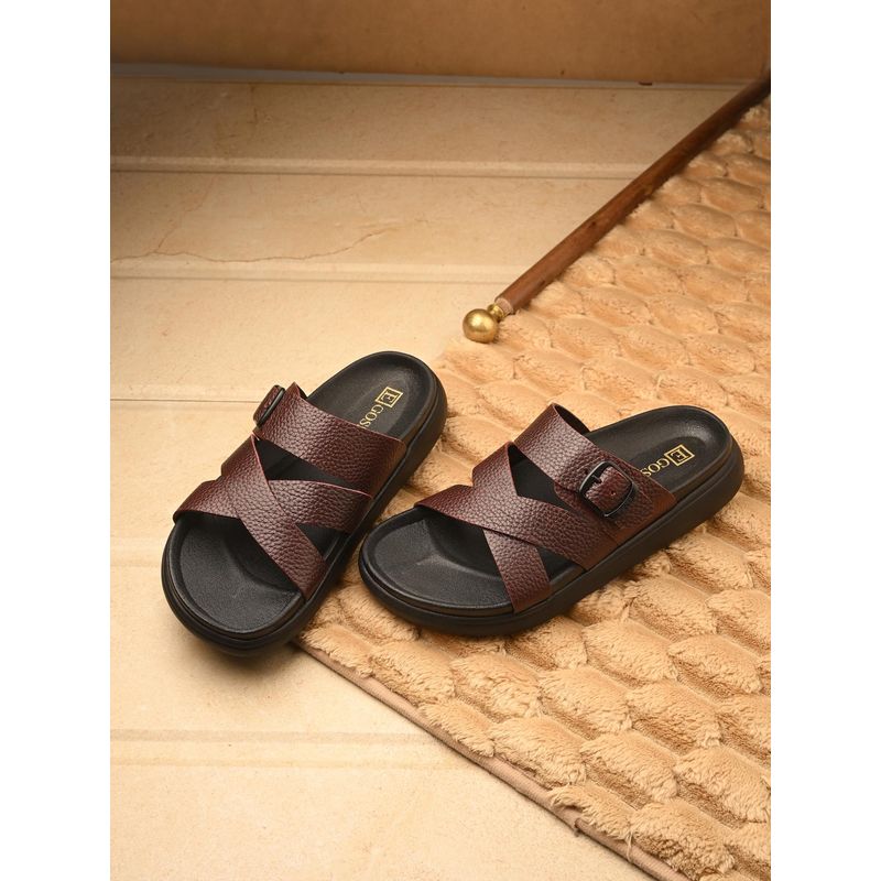 EGOSS ASPEERIO Premium Comfortable Leather Slip On Brown Sandals for Men (UK 11)