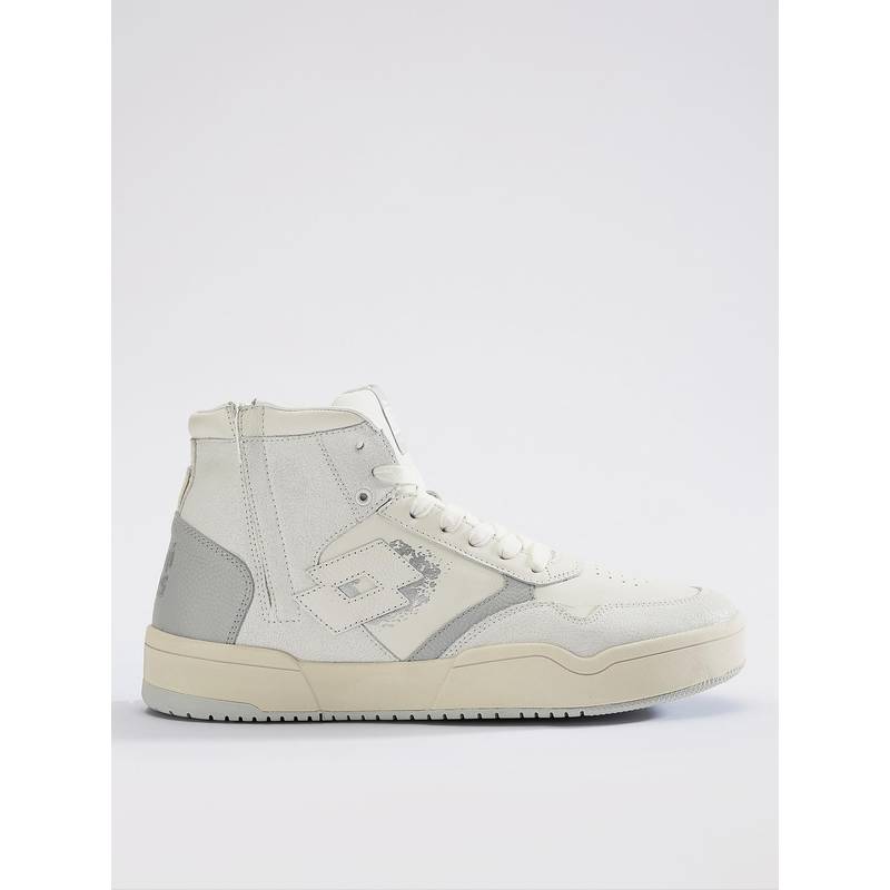 LOTTO Hoop Star OG Mid White & Grey Leather Sneakers for Men (UK 6)