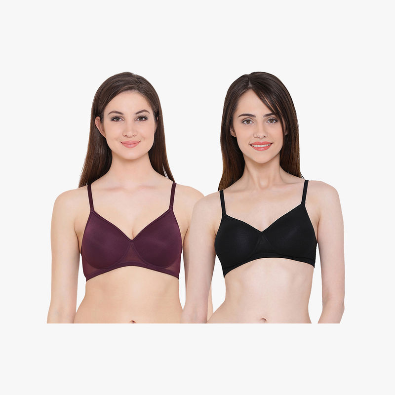 Clovia Pack Of 2 Lace Padded Non-wired T-shirt Bra - Multi-Color (32B)