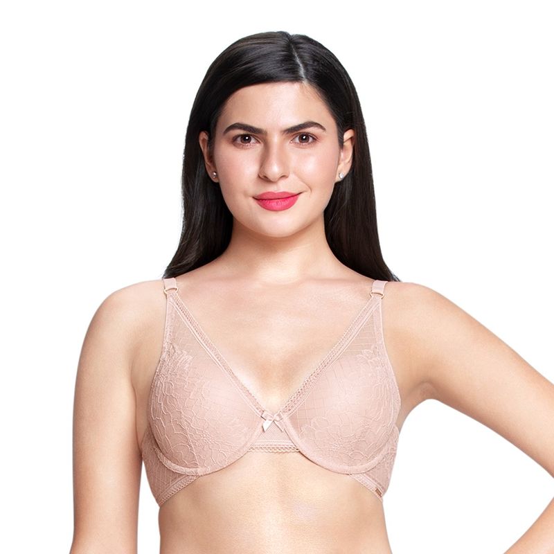 Amante Padded Wired Full Coverage lace bra - Peach (36B)
