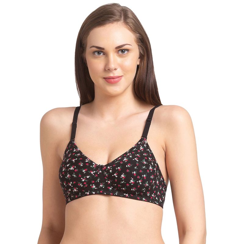 Buy Juliet Women's Non Padded Floral Print Cotton Tshirt Bra Black 1030-3  BK online