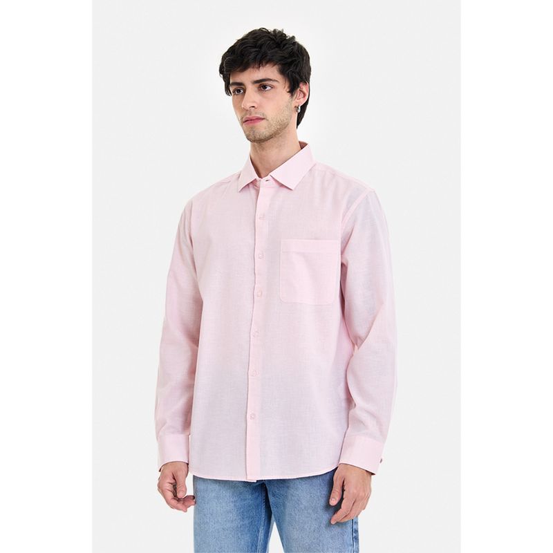 Snitch Light Pink Full Sleeves Regular Casual Shirt for Men (L)